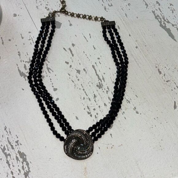 Heidi Daus Sultry Swirl Knot black beaded necklace Swarovski crystal 3 strand - Picture 7 of 10